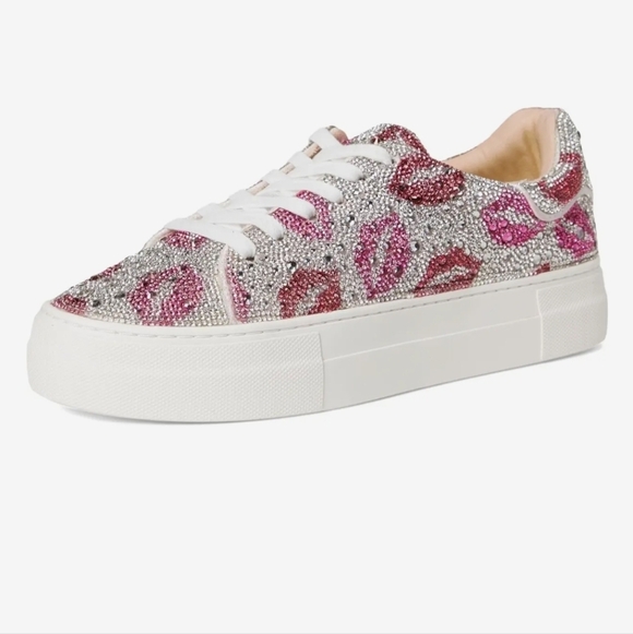 ❤️🔹️Betsey Johnson 🔹️ Sidny Platform Sneaker Glitter Multi Lip Sneakers - Picture 7 of 7